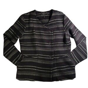 Lucky Brand Womens Asymmetrical Woven Blazer Jacket LARGE Black White Western